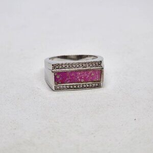 Pink Sparkle Ring Silver Tone With Bling Fashion Jewelry Band Size 7
